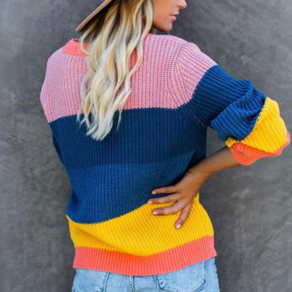 Colorblock Knit Sweater Sn, Med, Large